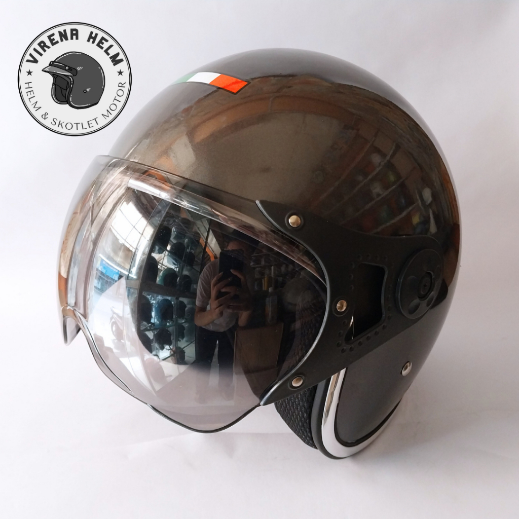 Jual HELM PILOT ITALY LIST CHROME SOLID GREY GUNMETAL DEWASA SNI MURAH ...