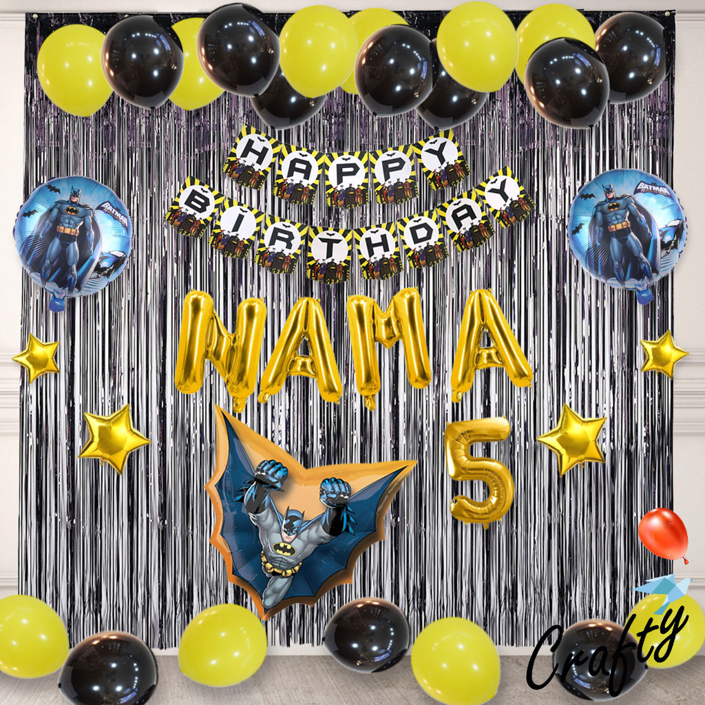 [PAKET] Set Ulang Tahun Anak BANNER BATMAN CURTAIN Dekorasi Balon Hiasan Pesta Birthday