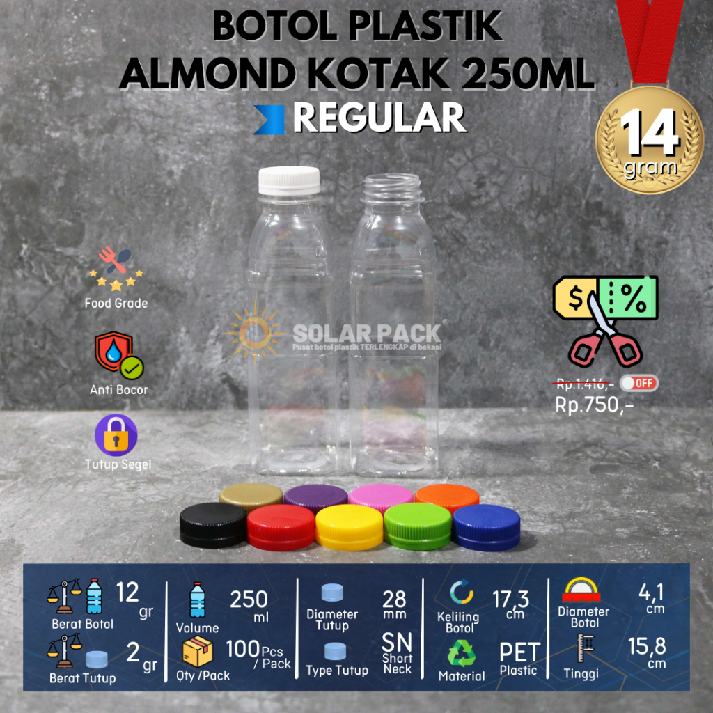 Jual Botol plastik PET 250ml almond kotak minuman mineral jus susu kopi ...