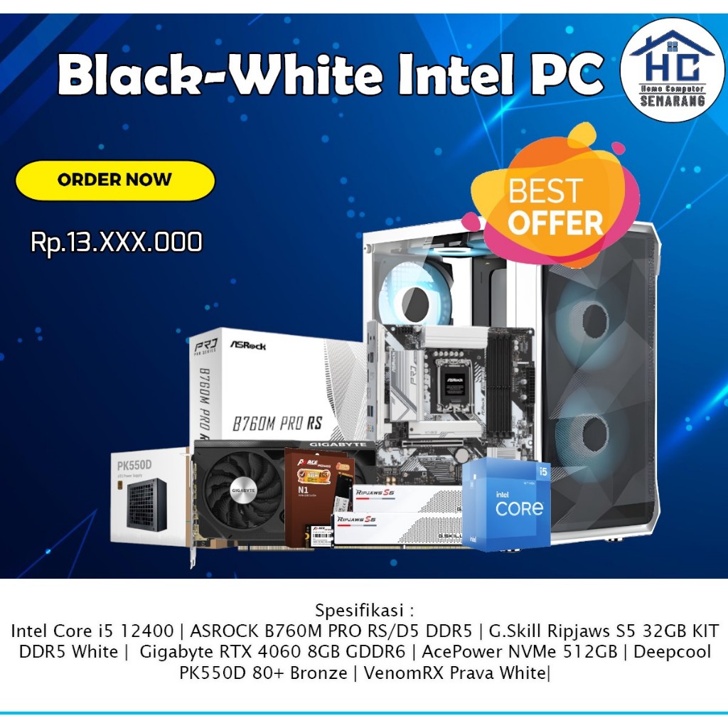 Jual Black-White Intel PC Intel Core I5 12400 FT RTX 4060 8GB GDDR6 ...