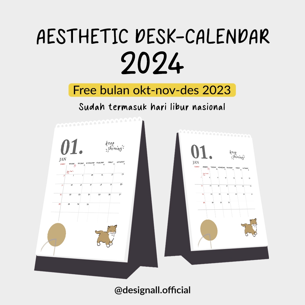 Jual Designall Kalender 2024 Aesthetic Meja / Kalender Duduk Spiral ...