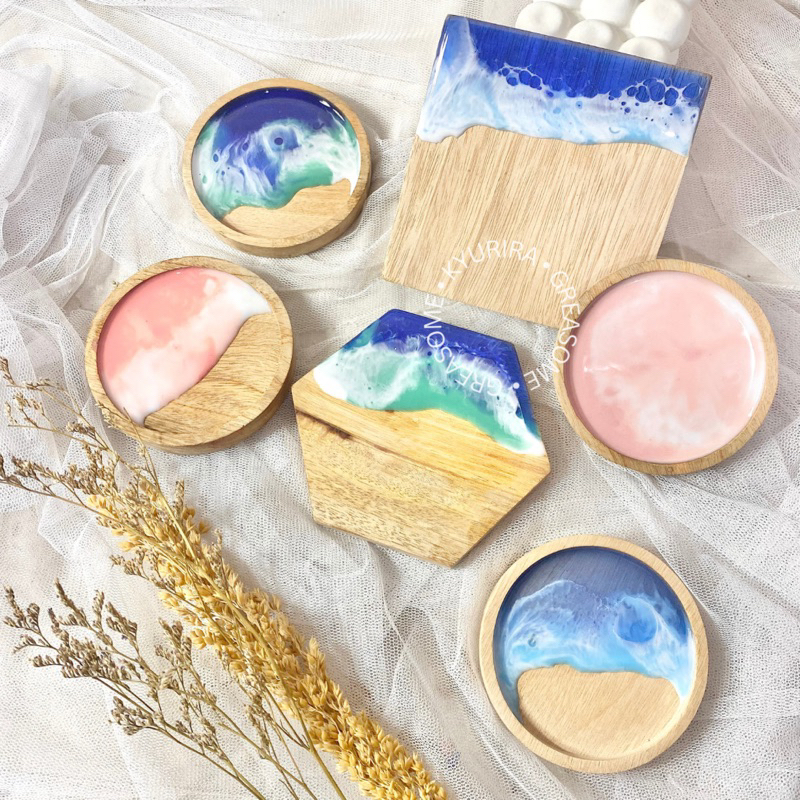 Jual [WAJIB BUBBLE WRAP] RESIN COASTER TATAKAN GELAS AESTHETIC SOUVENIR