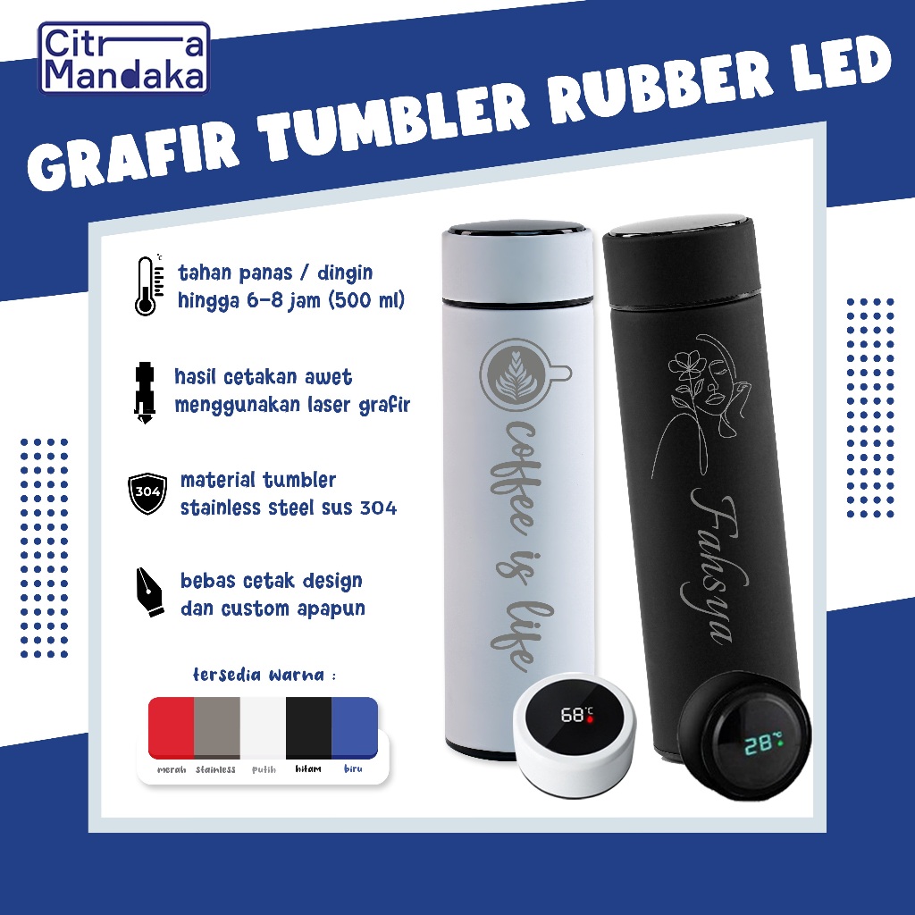 Jual Tumbler Sakura Rubber Smart Led Laser Grafir Custom Termos Suhu Botol Minum Print Nama Logo 9965