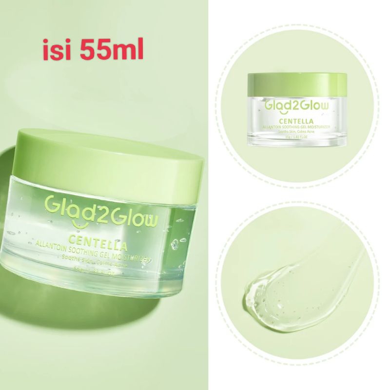 Jual (SIZE BESAR 55g) GLAD2GLOW CENTELLA Allantoin Soothing Moisturizer Gel Repair Skin Barrier