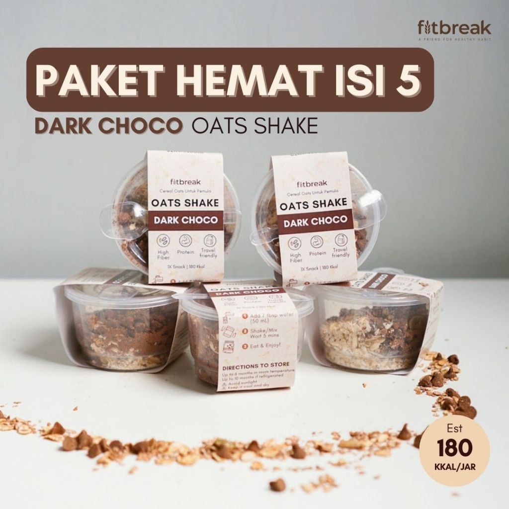 Jual Paket isi 5 Siap 5 Menit Dark Choco Oats Shake FITBREAK Cereal