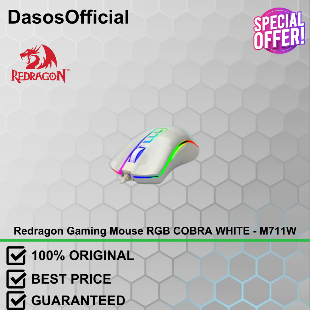 Mouse da gioco RGB Redragon M711 Cobra White 10000 DPI bianco