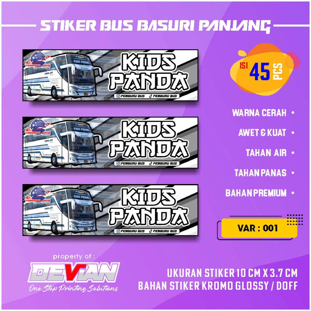 Jual stiker bus basuri KIDS PANDA panjang [001] isi 45 pcs warna cerah ...