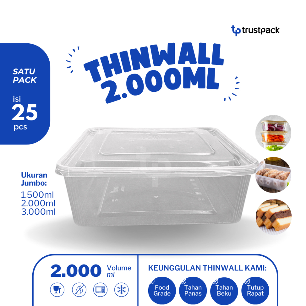 Jual Thinwall Kotak Makan Plastik 2000 ml Tempat Box Nasi Microwave ...