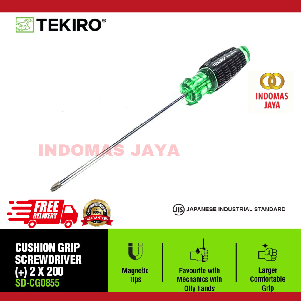Jual TEKIRO OBENG GAGANG KARET HIJAU (+) 2 X 200 /OBENG GAGANG KARET