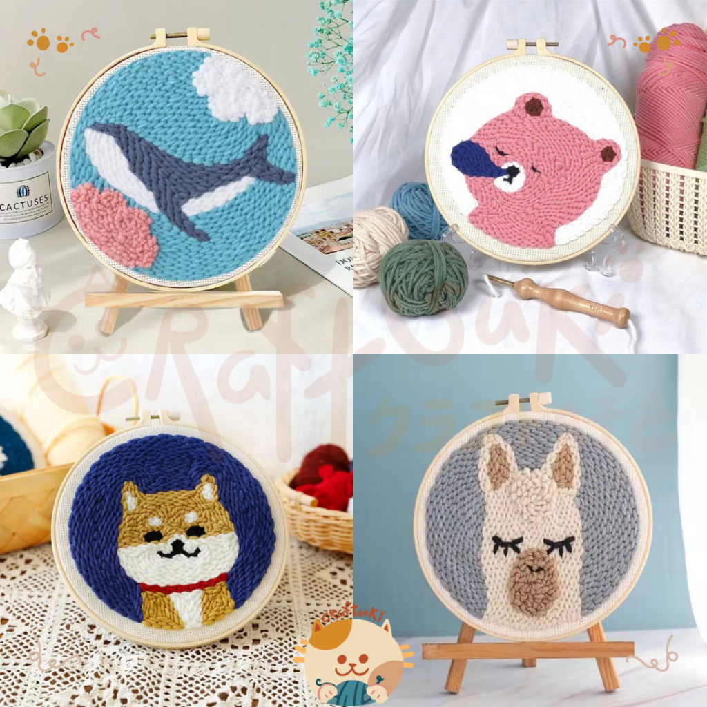 Big Punch Needle Embroidery Kit 20 cm with Bracket - ANIMAL Series | DIY Set Sulam / Paket Menyulam / Birthday Graduation Gift Hampers / Corgi Panda Alpacca