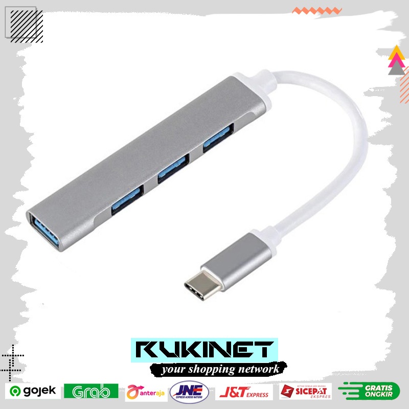 Jual USB HUB Type C 4port Aluminium Alloy Slim Design / Kabel Tipe C ...