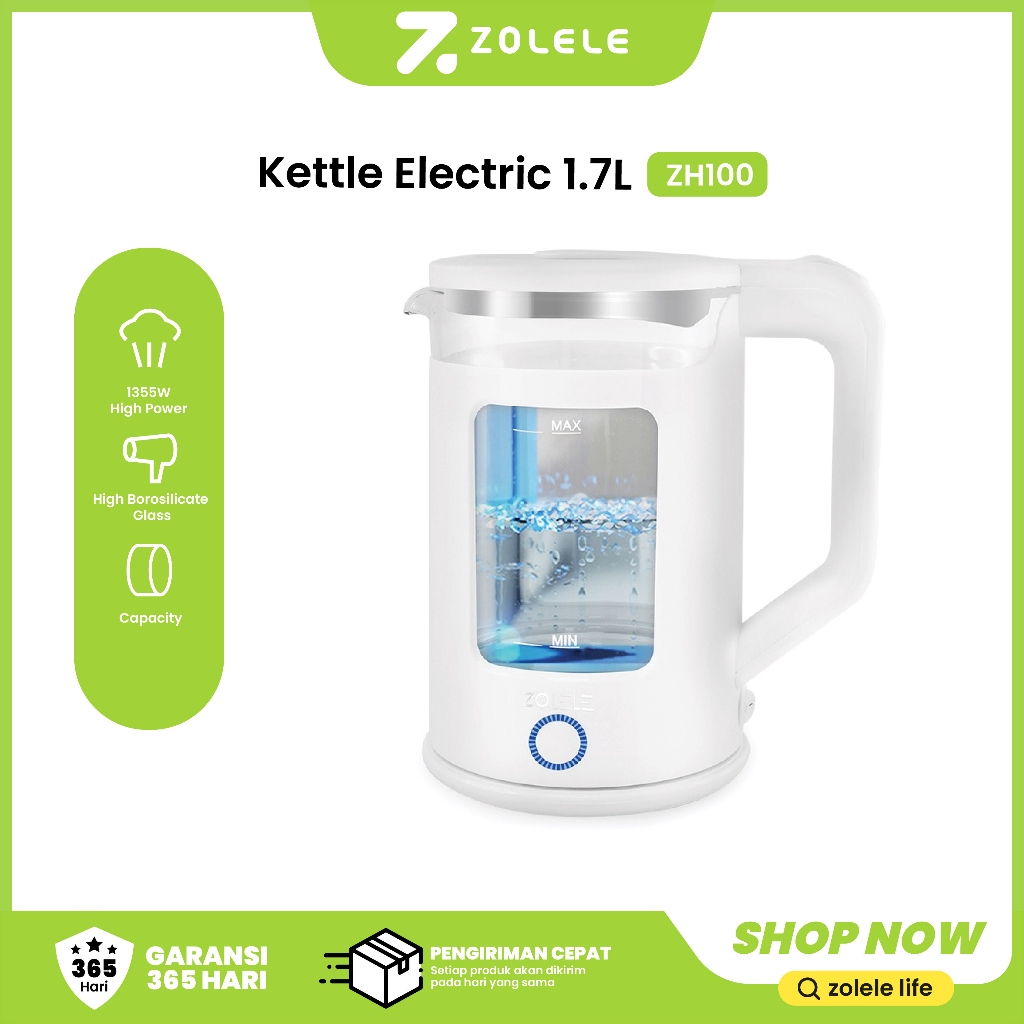Jual ZOLELE Electric Kettle Listrik Multifungsi 1.7L Kaca Thermo Pots