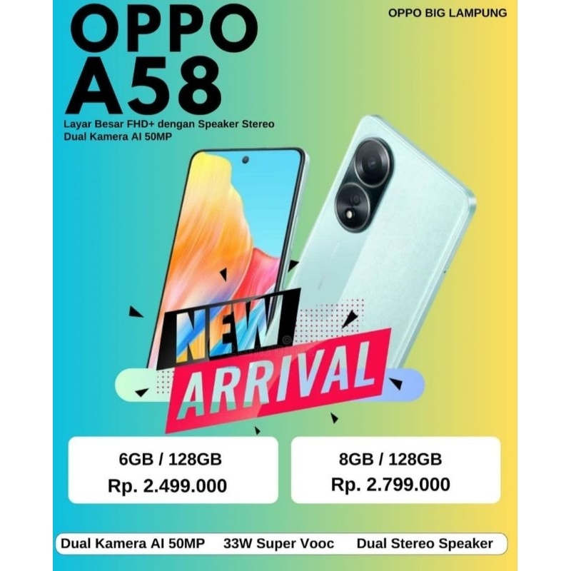 Jual OPPO A58 6/128 8/128 GARANSI RESMI INDONESIA | Shopee Indonesia