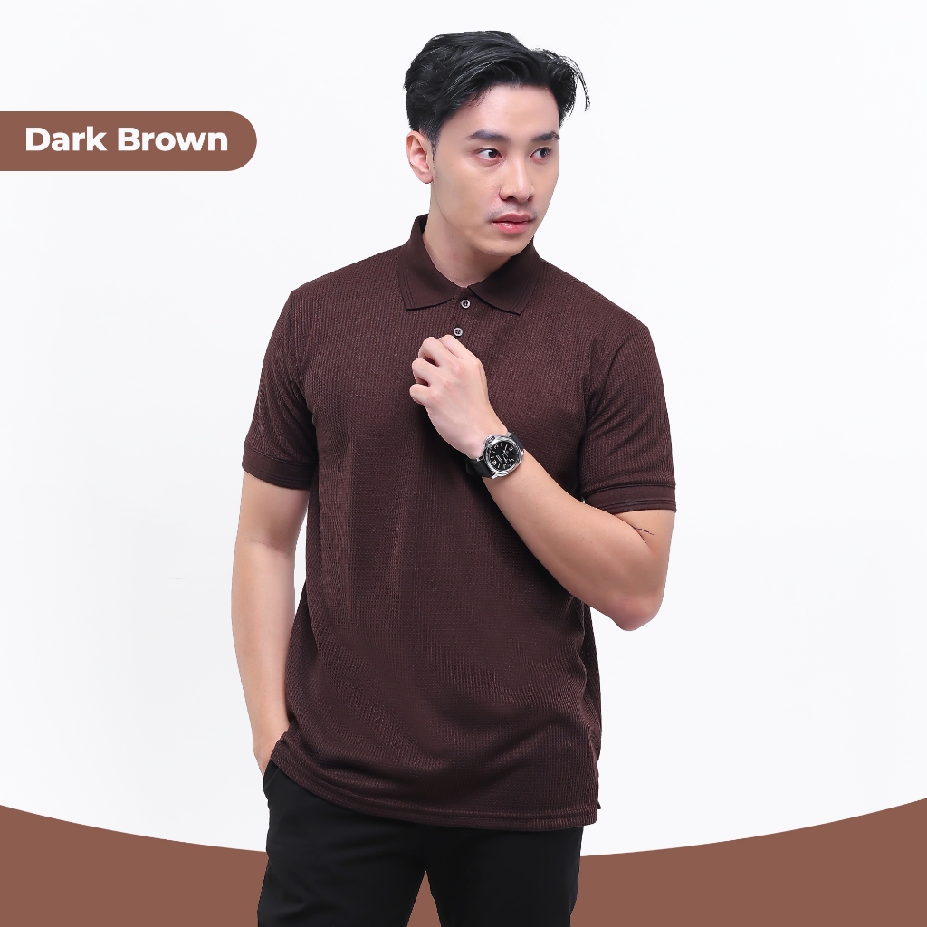 Jual BROGUY Kaos Polo Shirt Pria Waffle Dark Brown Shopee