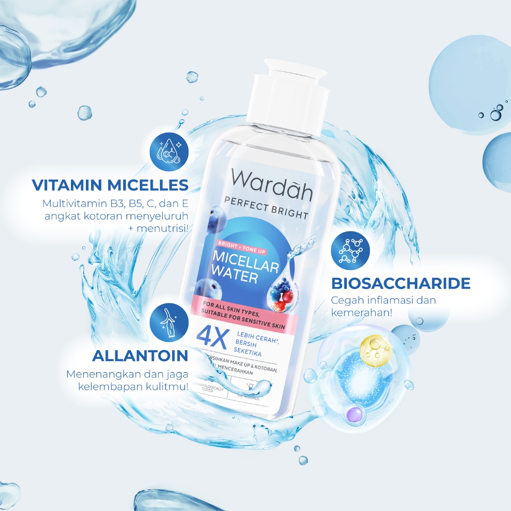 Wardah Perfect Bright Tone Up Micellar Water 100 ml - Micellar Water dengan Micelles Pencerah - Make Up Remover Lebih Bersih dan Mencerahkan - Untuk Semua Jenis Kulit