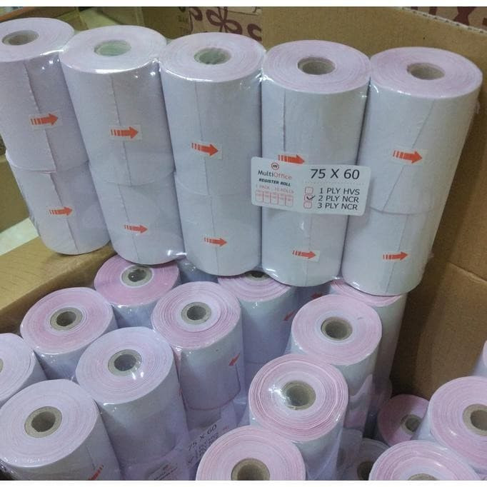 Jual Kertas Kasir Struk Paper Roll Hvs Ncr 2ply 75x60mm Pos Printer