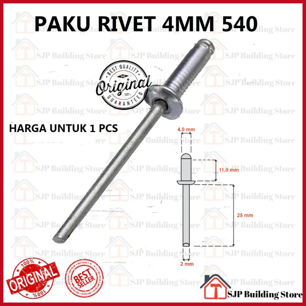 Jual Paku Rivet 540 Blind Tembak Knalpot 4mm x 11mm Matabor 4mm ...