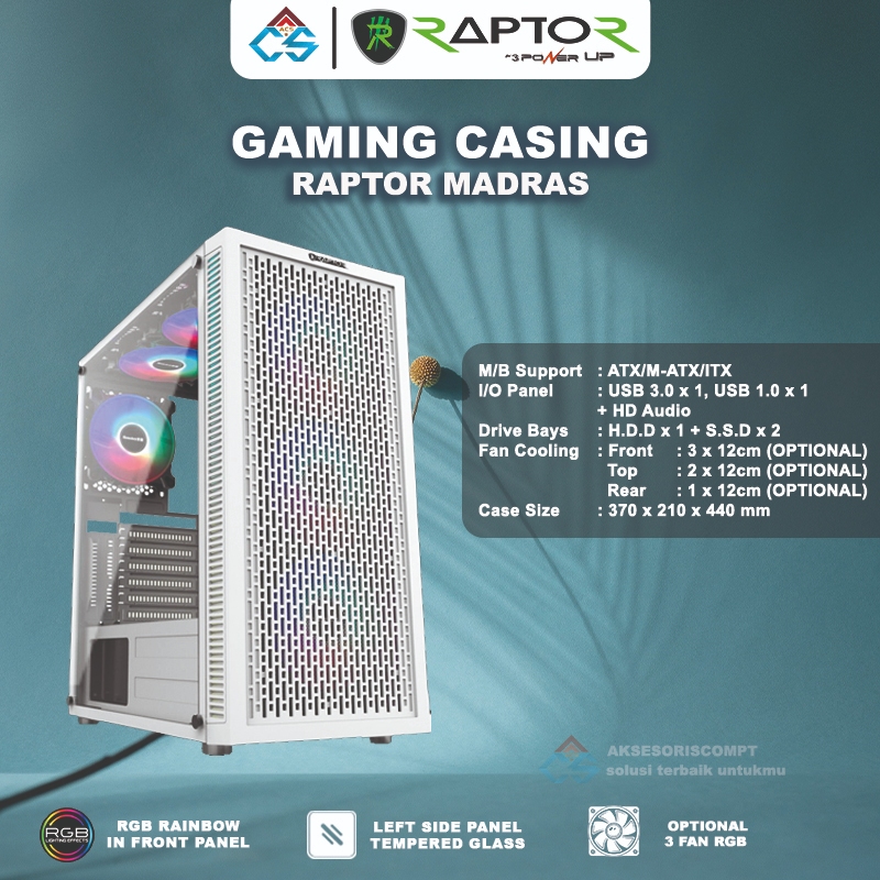 Jual Casing Gaming RAPTOR MADRAS WHITE - Casing Gaming FULL ATX ...