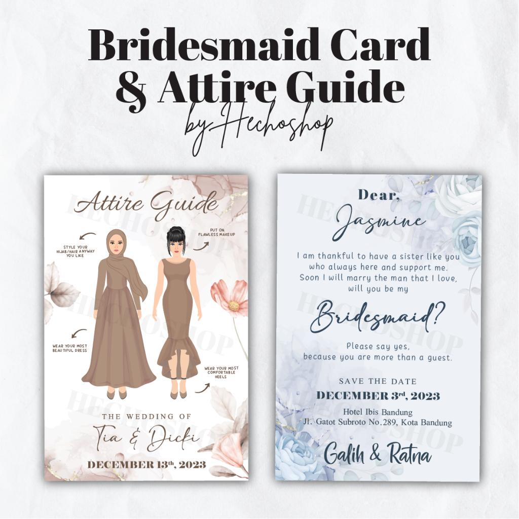 Jual Kartu Undangan Bridesmaid & Groomsman / Attire Card by Hechoshop