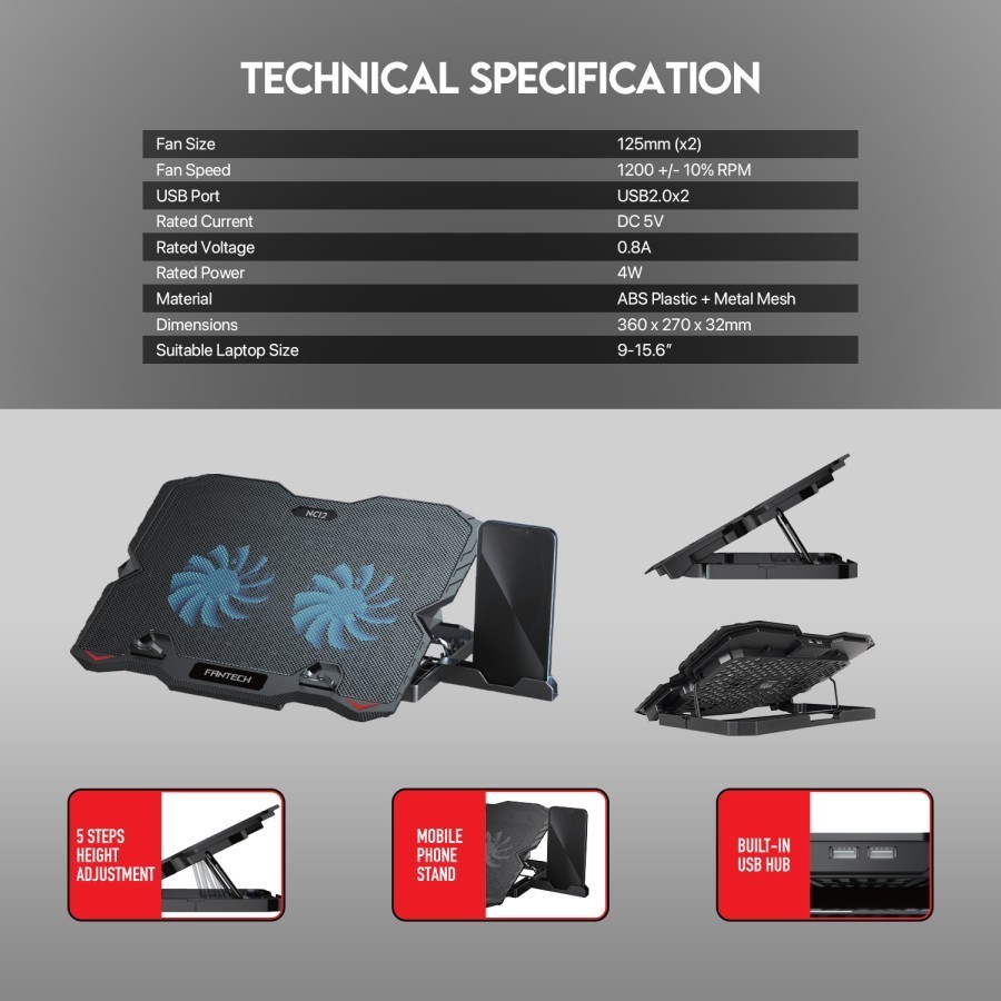 Jual Fantech NC12 Cooling Pad Laptop Fan | Shopee Indonesia