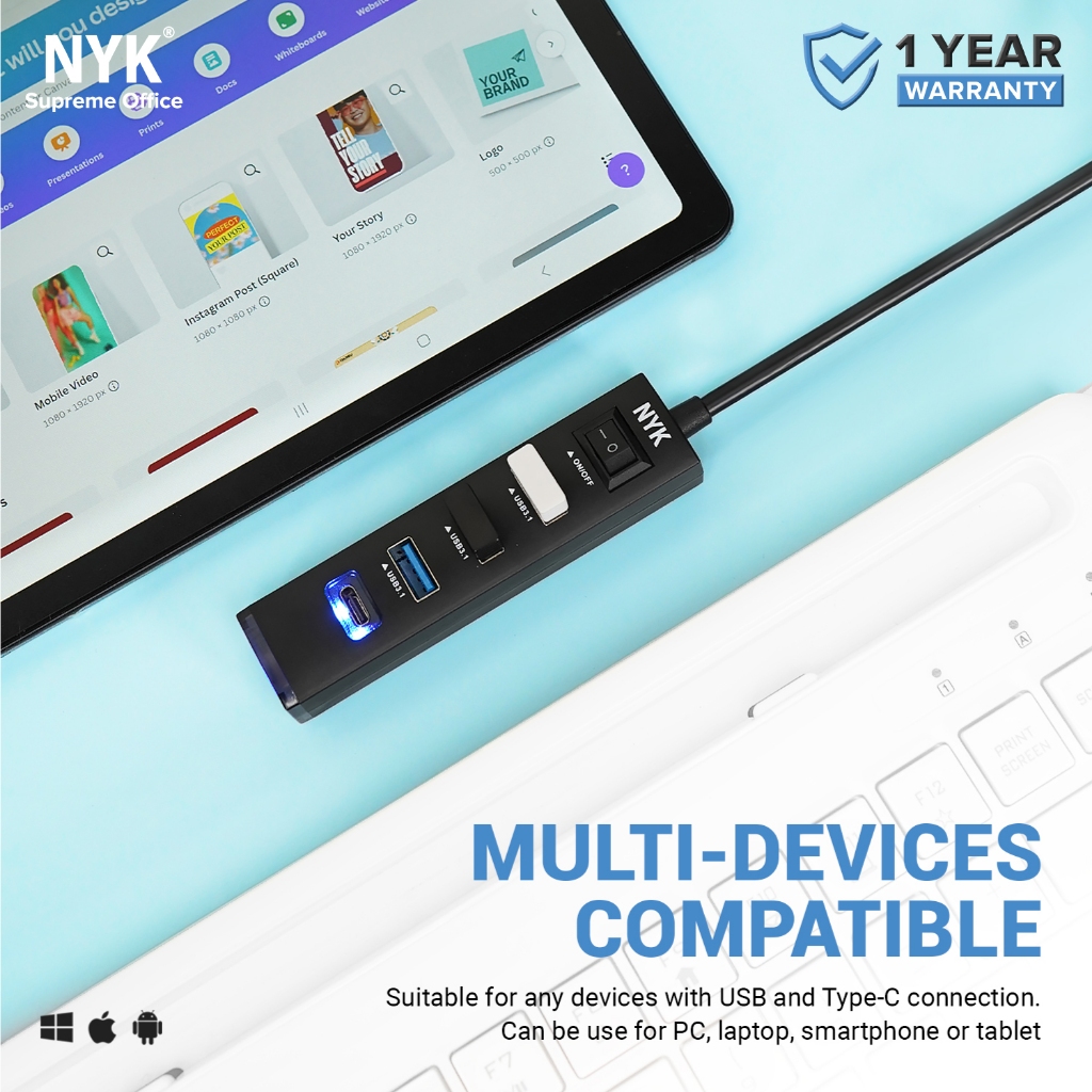 NYK USB Hub 5 Port Charge C 3.1 + OTG Type C Black COD HUB bergaransi Docking Station Data transfer Mobile phone macbook android iphone ipad tab MHL (4)