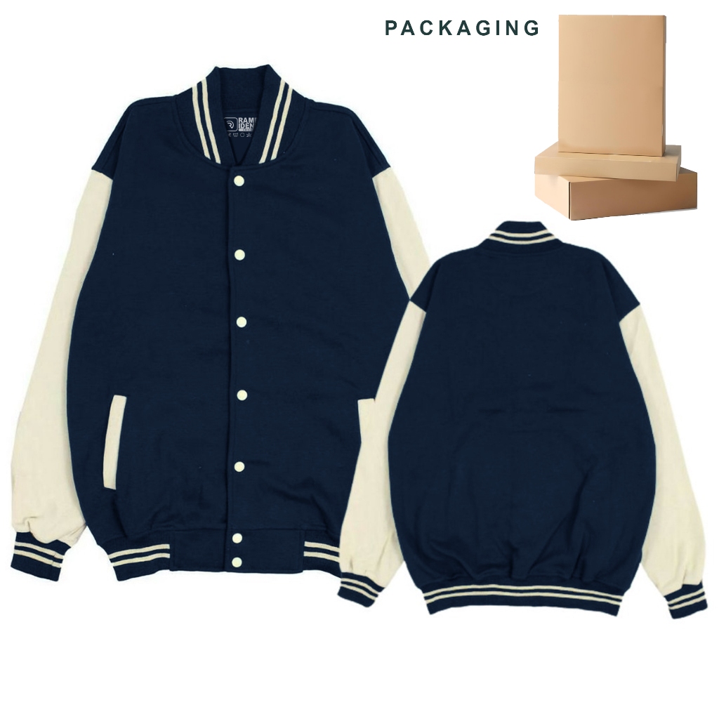 Jual Rambidend - Varsity Jacket Distro Unisex Polos Navy Jaket Varsity ...