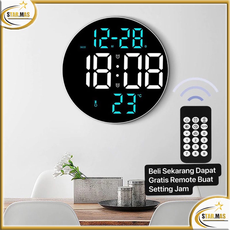 Jual Jam Dinding Digital Led Besar Inch Alarm Free Remote Control