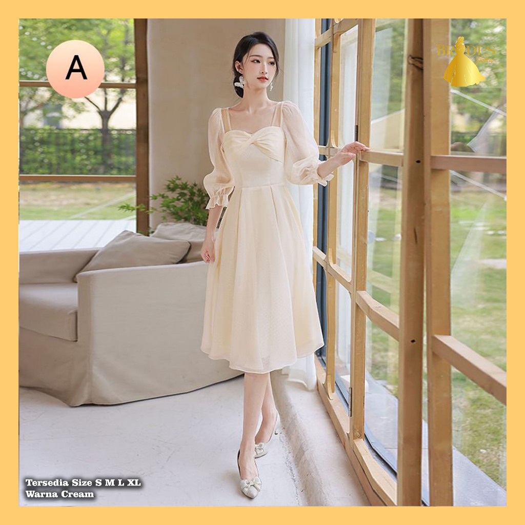 dress warna cream Jual BD Gaun Bridesmaid Sister Dress Gaun Pesta Panjang Dan Pendek Warna  Cream BD67-74