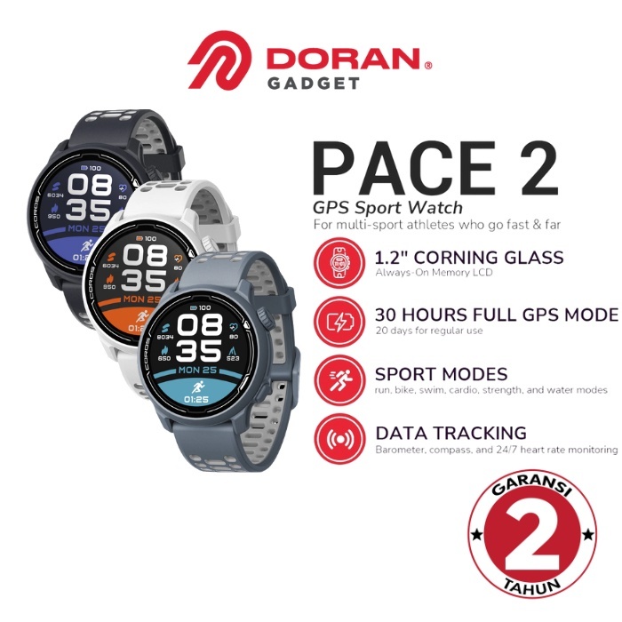 COROS PACE 2 Premium GPS Sport Watch - Silicone band Blue Steel