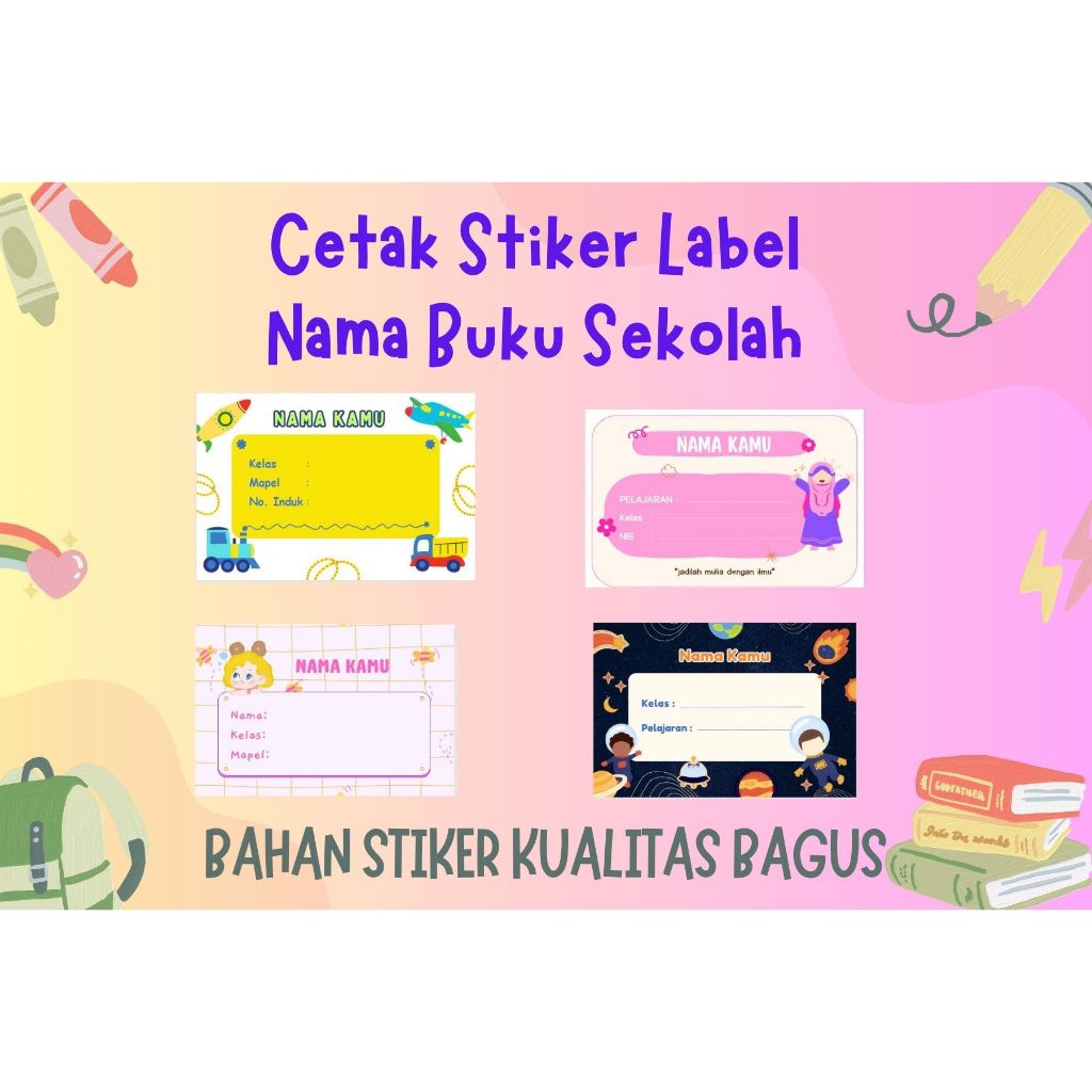 Jual Cetak Stiker Label Nama Buku Sekolah Kelas Pelajaran Anak SD SMP