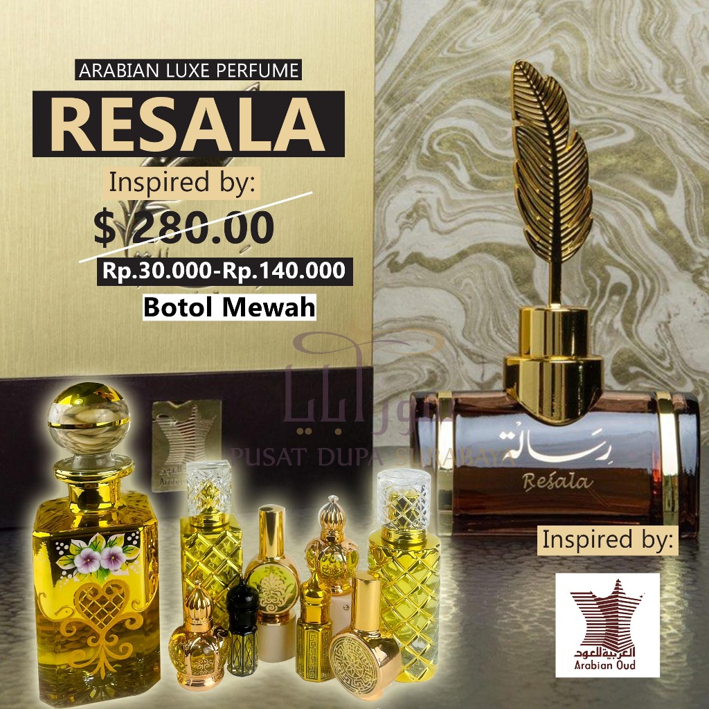 Jual Parfum RESALA Dupe ARABIAN OUD/Concentrated Oil/Bibit/Spray/Roll On Premium 50/30/15/12/6