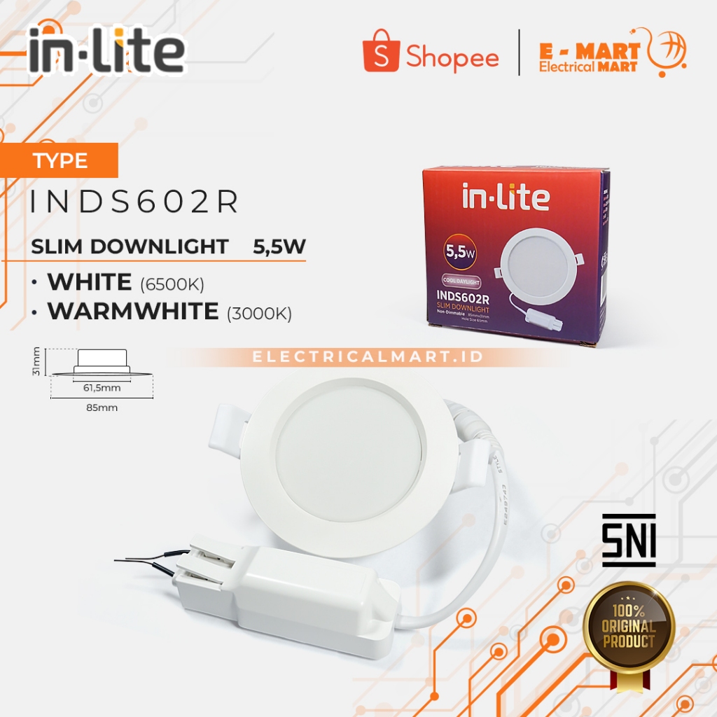 Jual IN-LITE INLITE LAMPU DOWNLIGHT LED PANEL SLIM 5.5W Watt BULAT ...