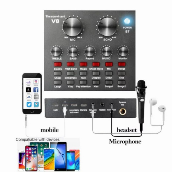 Jual Sound card V8 Bluetooth Mixer SoundCard V8 Audio Interface USB ...