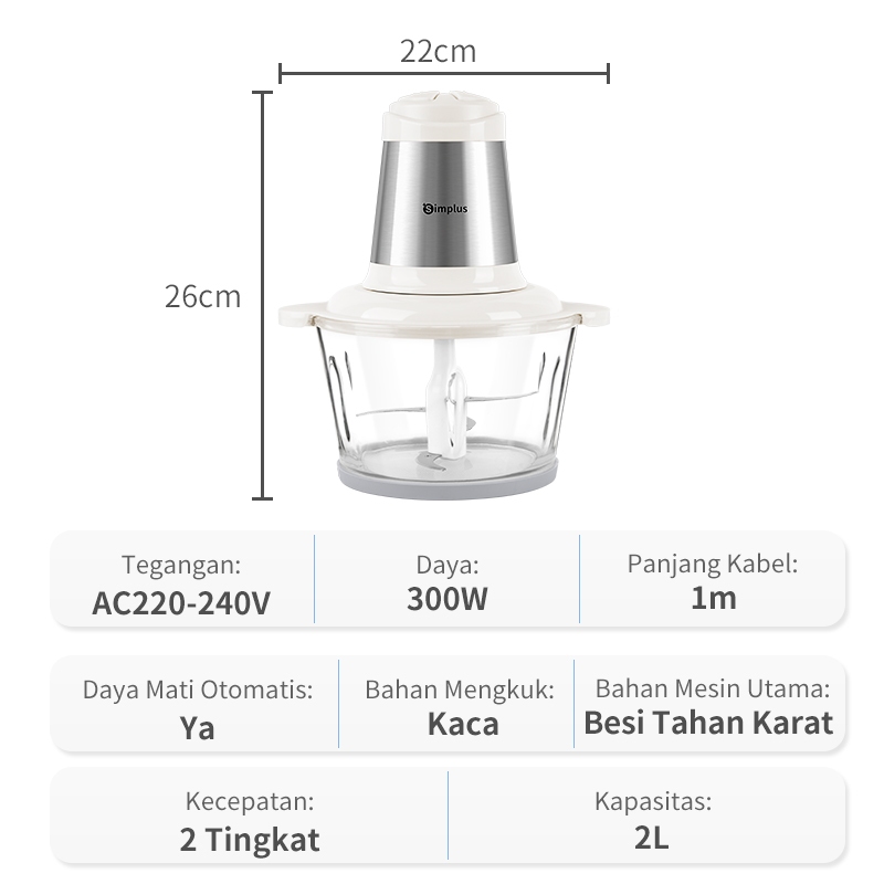 Jual Simplus Chopper Blender 2L Penggiling Daging Bumbu Cabai Serbaguna ...