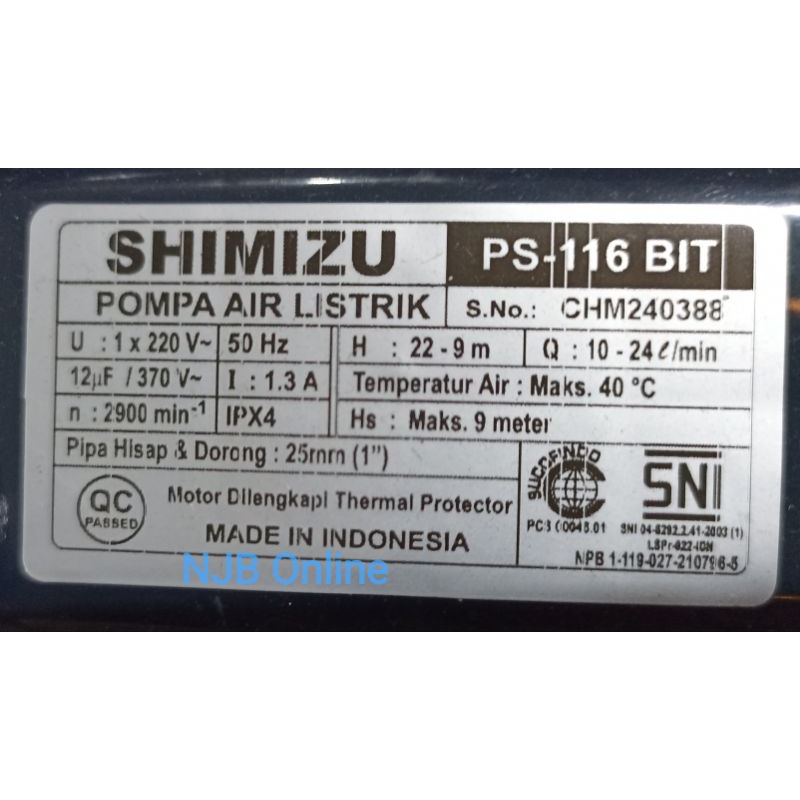Jual POMPA AIR SHIMIZU PS-116 BIT POMPA AIR SUMUR DANGKAL | Shopee ...