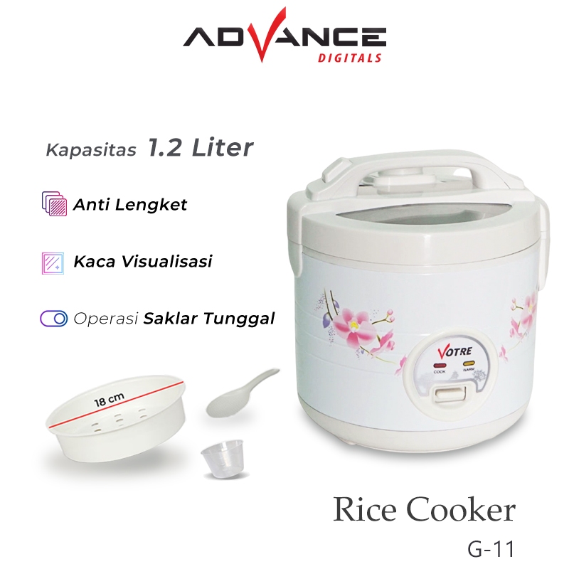 Jual VOTRE Rice Cooker 1.2 Liter Magic Com Kecil Kaca Transparan Mejikom Penanak Nasi Serbaguna