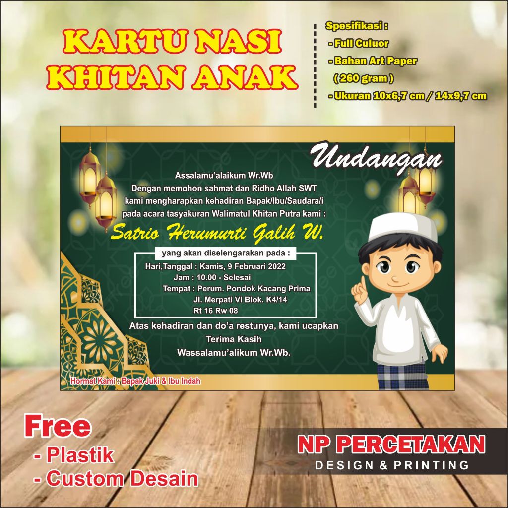 Jual Undangan Khitan Anak Kartu Nasi Khitan Undangan Tasyakuran