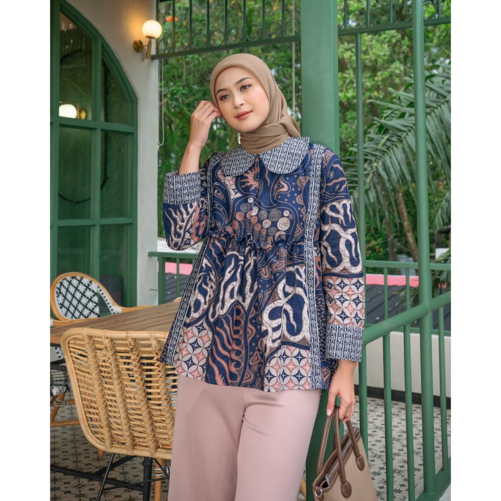 Jual Batik Alina Megamendung Blouse Baju Batik Wanita Modern S M L XL