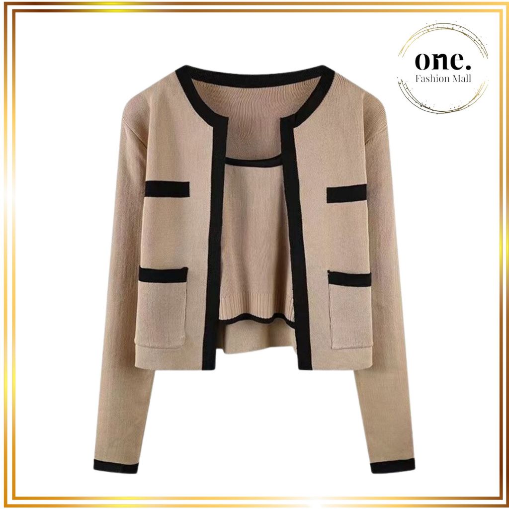 Jual ONEFASHIONMALL SL031 Cardigan Set Baju Wanita Outer Inner Panjang ...
