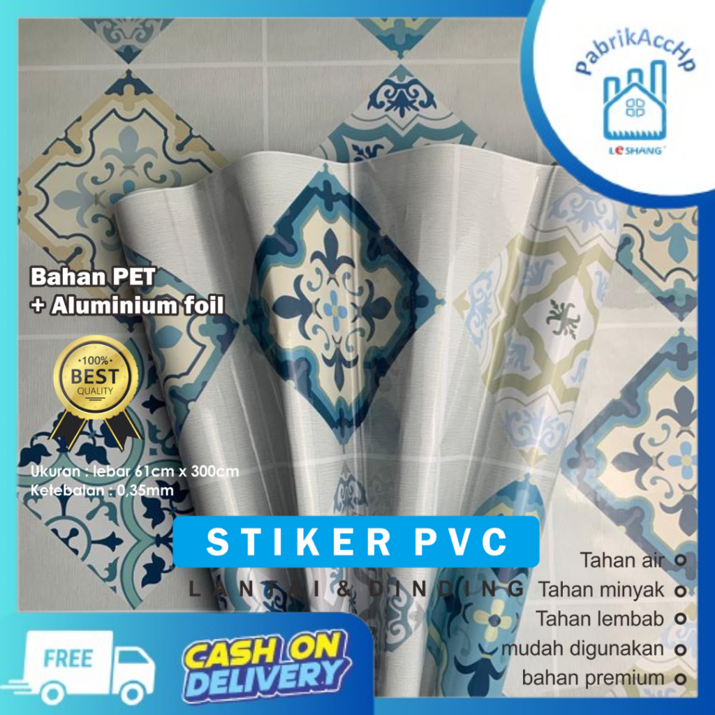 Jual Stiker Dinding Motif Kotak Biru Bunga/Wallpaper Dinding/Stiker