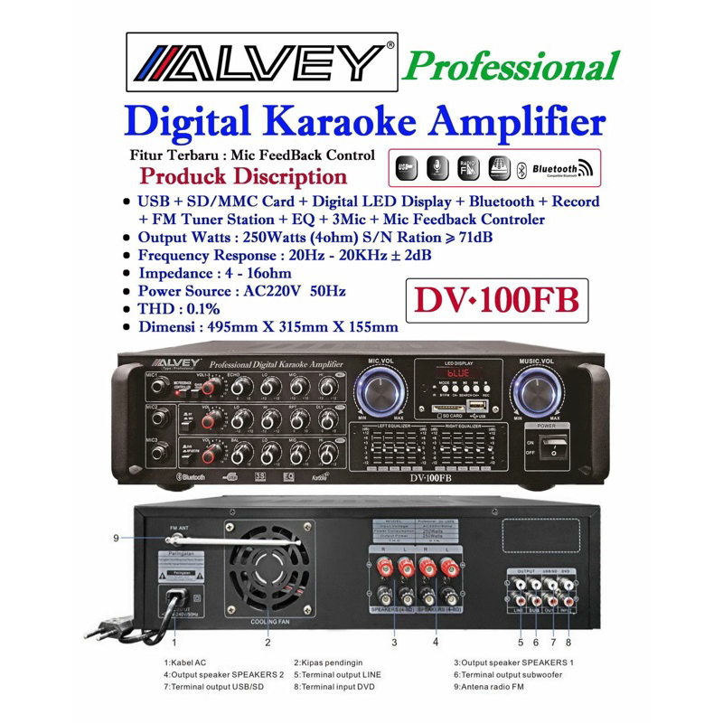 Jual ALVEY AMPLIFIER ALVEY DV-100FB DIGITAL AMPLIFIER KARAOKE ALVEY ...