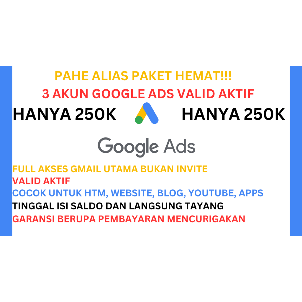 Jual Google Ads Akun Iklan Ads Aktif Valid (3 AKUN VALID AKTIF ...