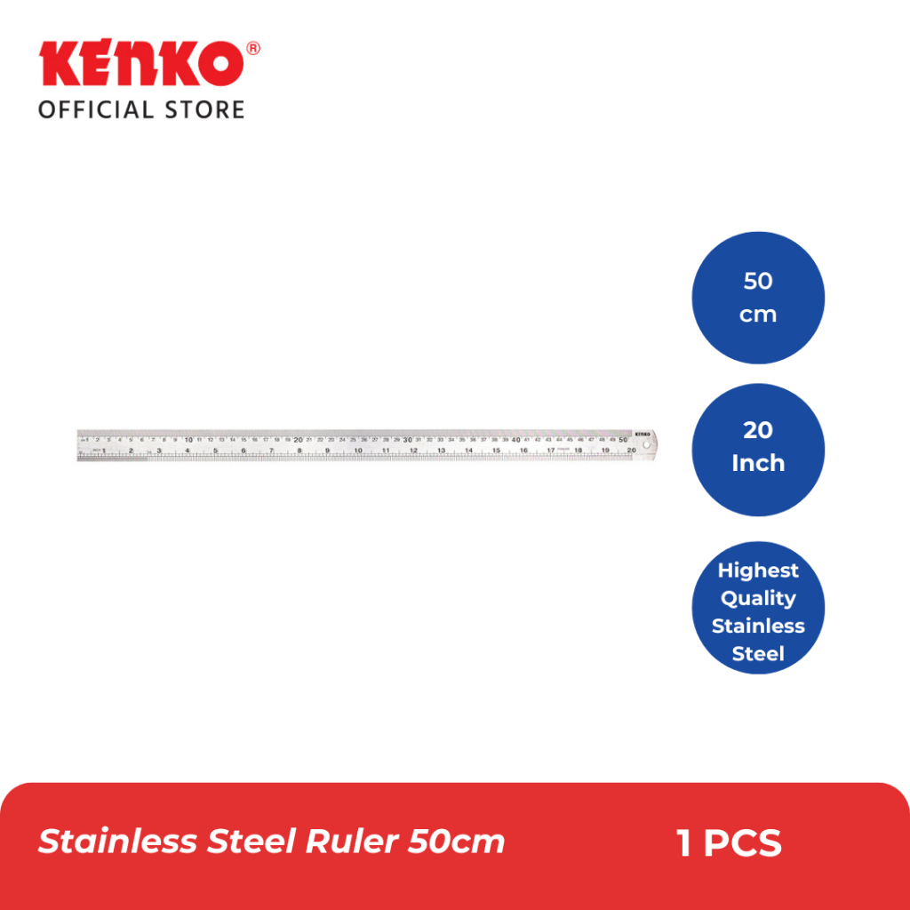 Jual KENKO STAINLESS STEEL RULER / Penggaris Besi 50CM | Shopee Indonesia