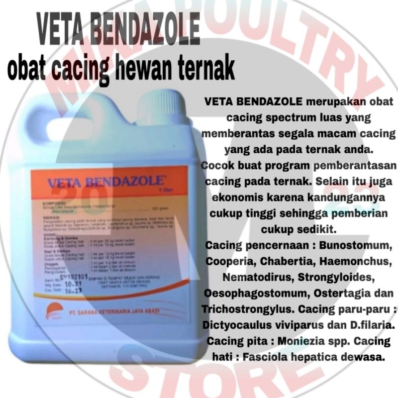 Jual VETA BENDAZOLE 1 LITER- Obat cacing ternak- obat cacing hewan ...