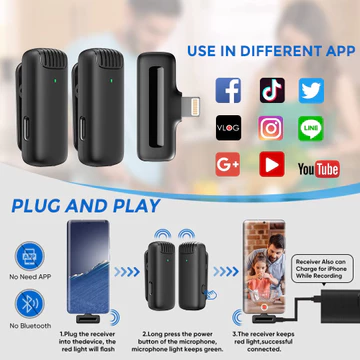 Mic Wireless Clip On Dual Lavalier Microphone Plug Play Lapel Mic With Charging Case Mikrofon