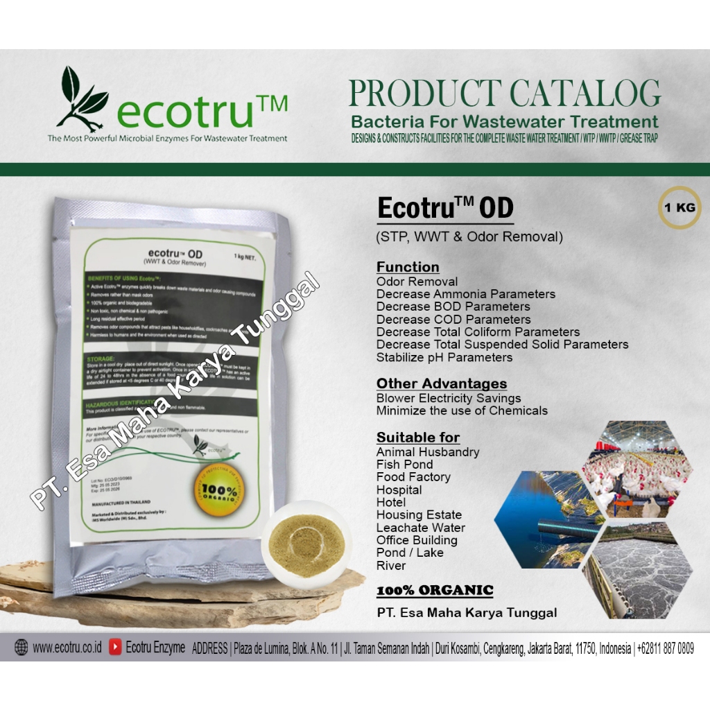 Jual Bakteri ECOTRU OD Menurunkan Ammoniak, COD, BOD, Coliform, pH
