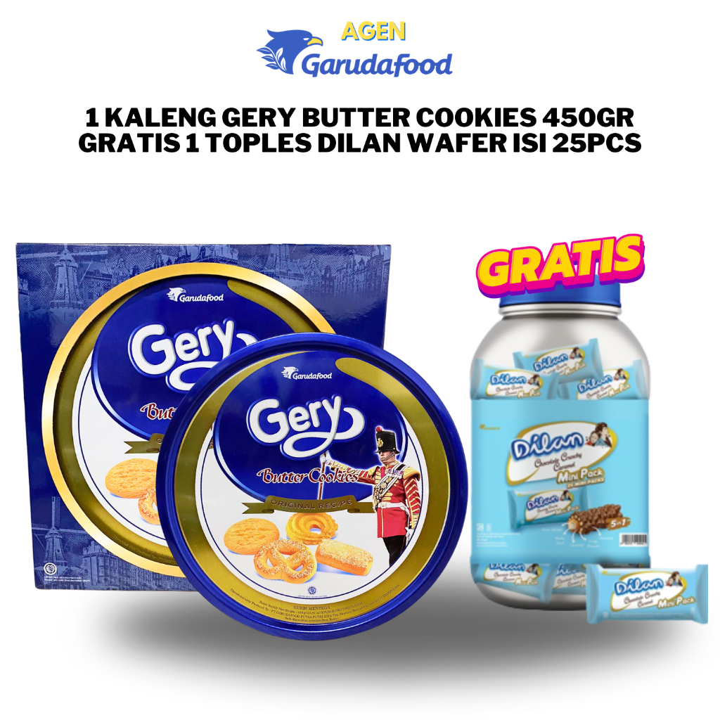 Jual 1 KALENG Gery Butter Cookies 450gr 1 TOPLES Wafer Dilan isi 25pcs
