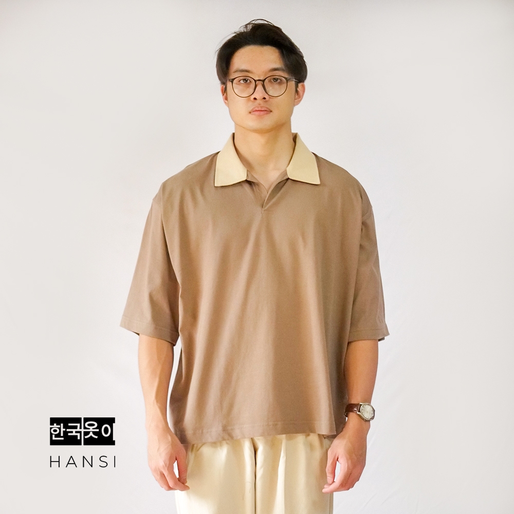 Jual Hansi | Jun Oversized Polo - Maple | Kaos Polo Pria | Kaos Korea ...
