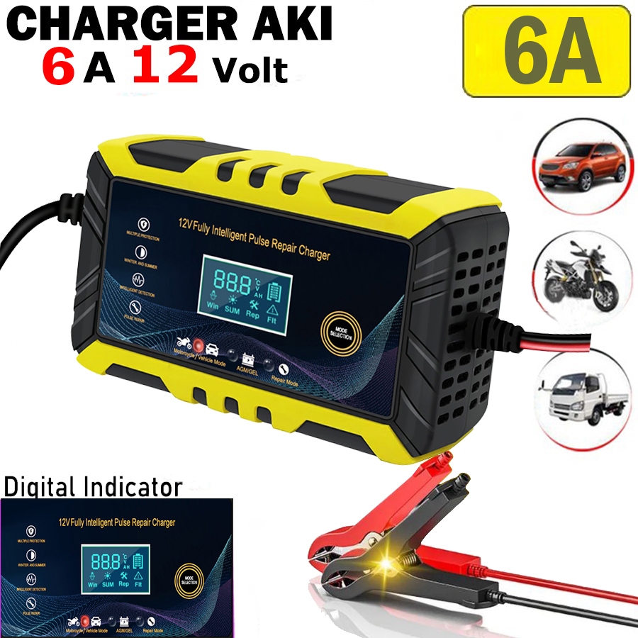 Jual Cas Aki Mobil Motor 12V 6A Repair aki Otomatis - LCD Charger Aki