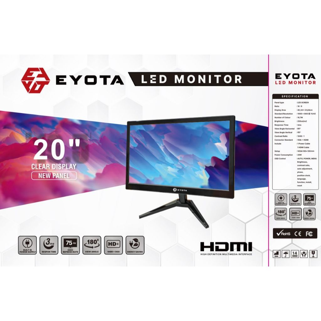 Jual LED Monitor 20 inch VGA & HDMI New Panel EYOTA | Shopee Indonesia